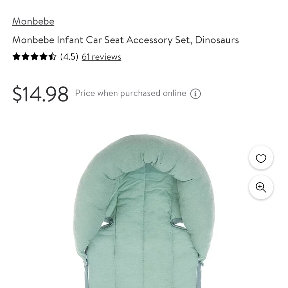 Infant Car Seat Accessory Set Seafoam Green With Dinosaur Print Monbebe NEW - Picture 4 of 8